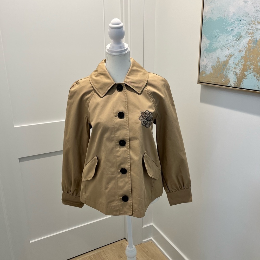 J Crew Factory Short Utility Trench Jacket in British Khaki embroidered size XS - Picture 3 of 14